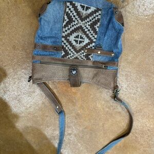 Myra Bag Denim and Cream Patterned Handbag